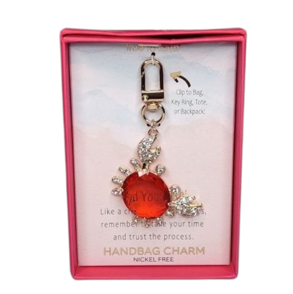 True To Form Blood Moon Glass Crab   Bag Charm Keychain w/ Inspirational Message